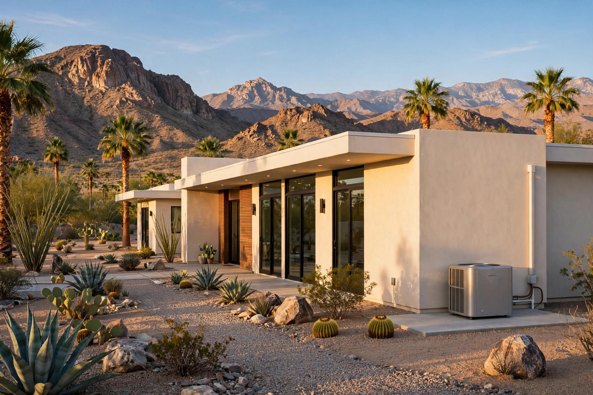 New air conditioner installed beside a desert home